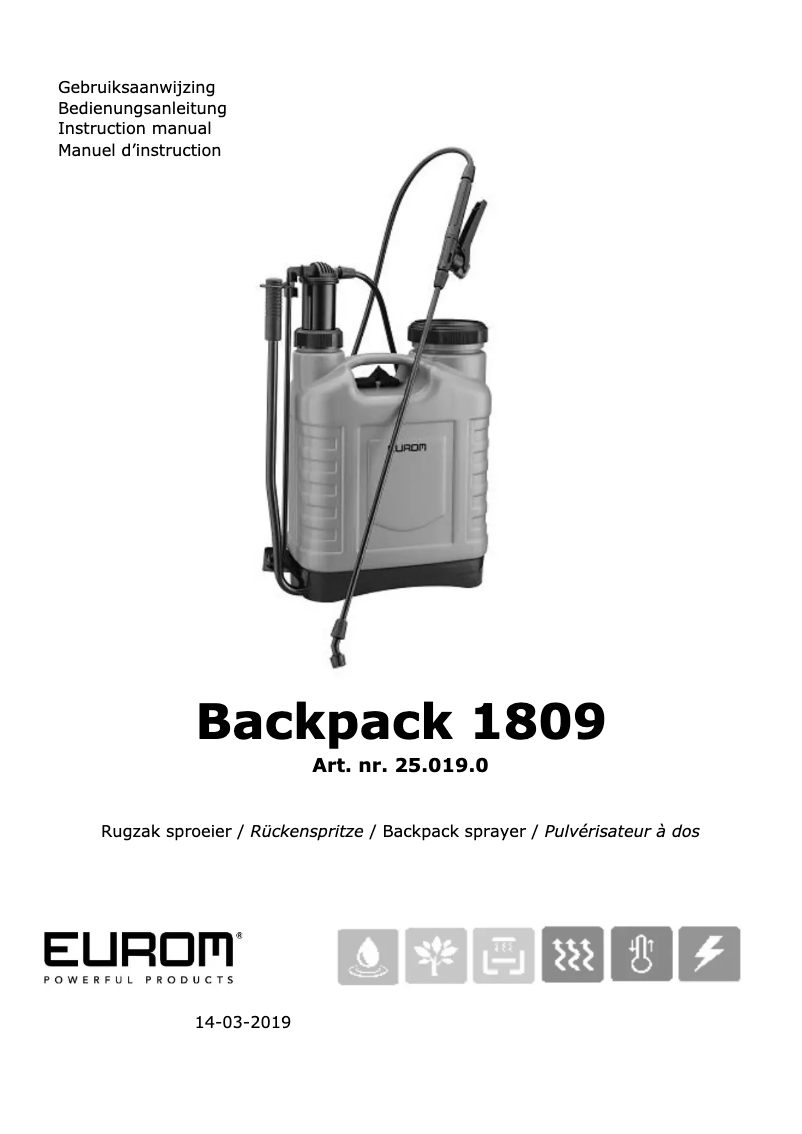 Página 1 del manual Manual de usuario Eurom Backpack 1809