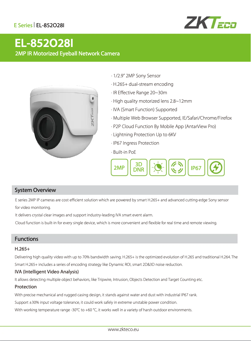 Page n°1 - Manuel utilisateur ZKTeco EL-852O28I