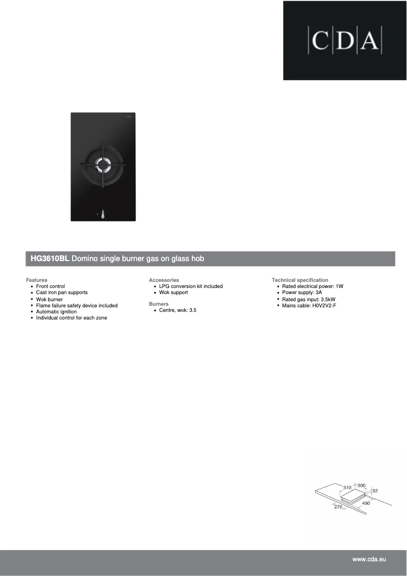 Page n°1 - Fiche technique CDA HG3610BL