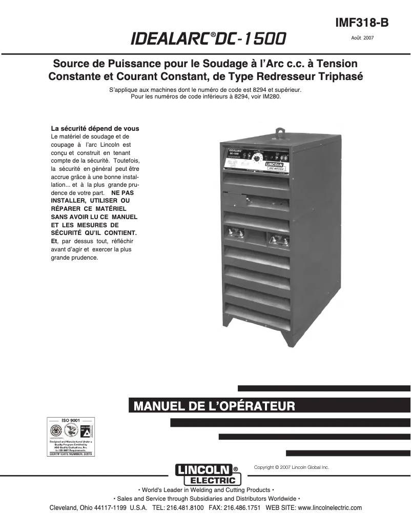 Página 1 del manual Manual de usuario Lincoln Electric Idealarc DC-1500