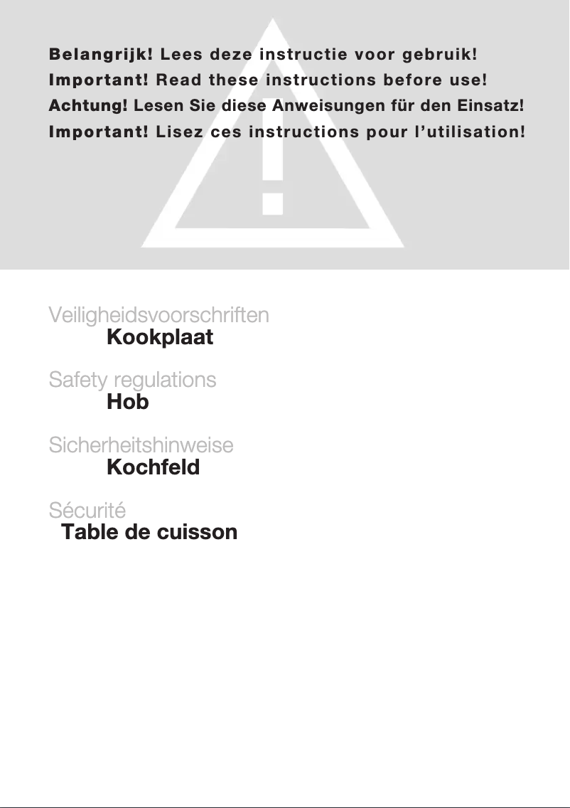 Page n°1 - Instructions de sécurité Atag HG4011KF30NL