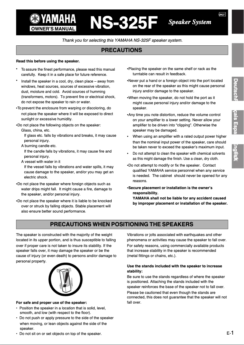 Page n°1 - Manuel utilisateur Yamaha NS-325F