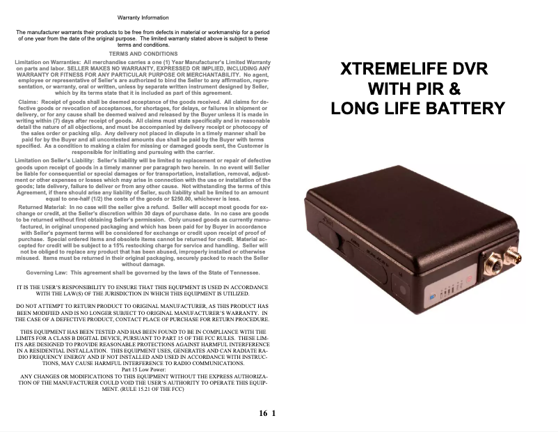 Page n°1 - Manuel utilisateur Videovox DVR-1300