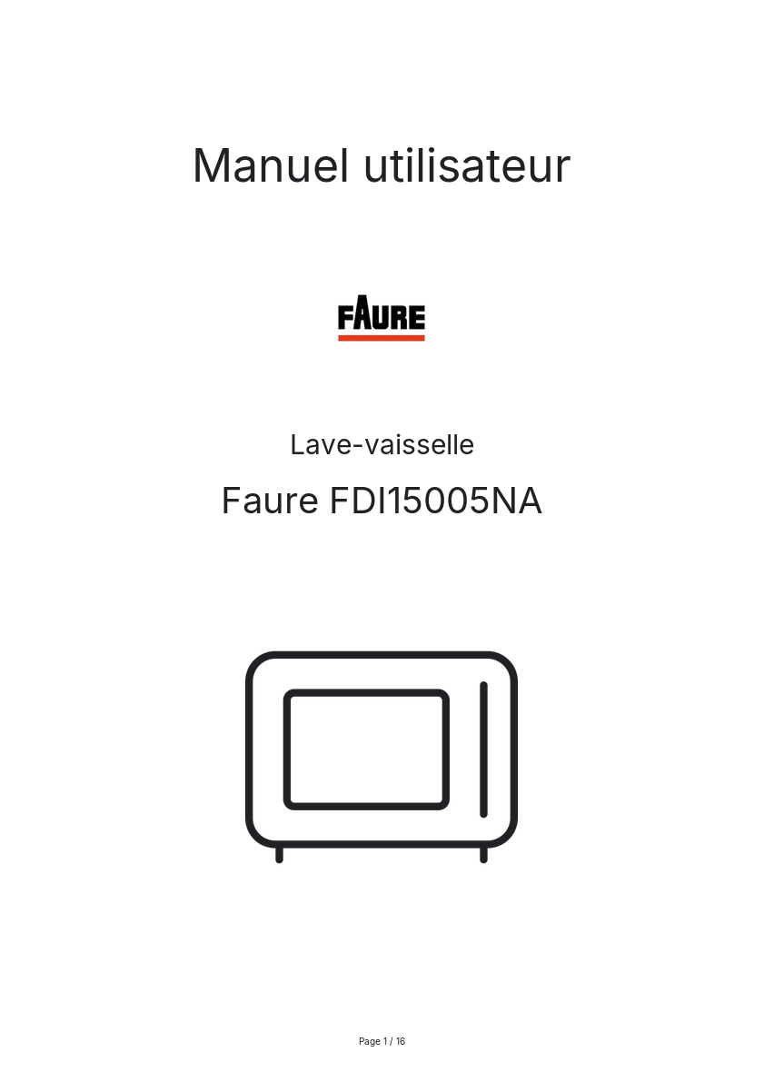 Page n°1 - Manuel utilisateur Faure FDI15005NA