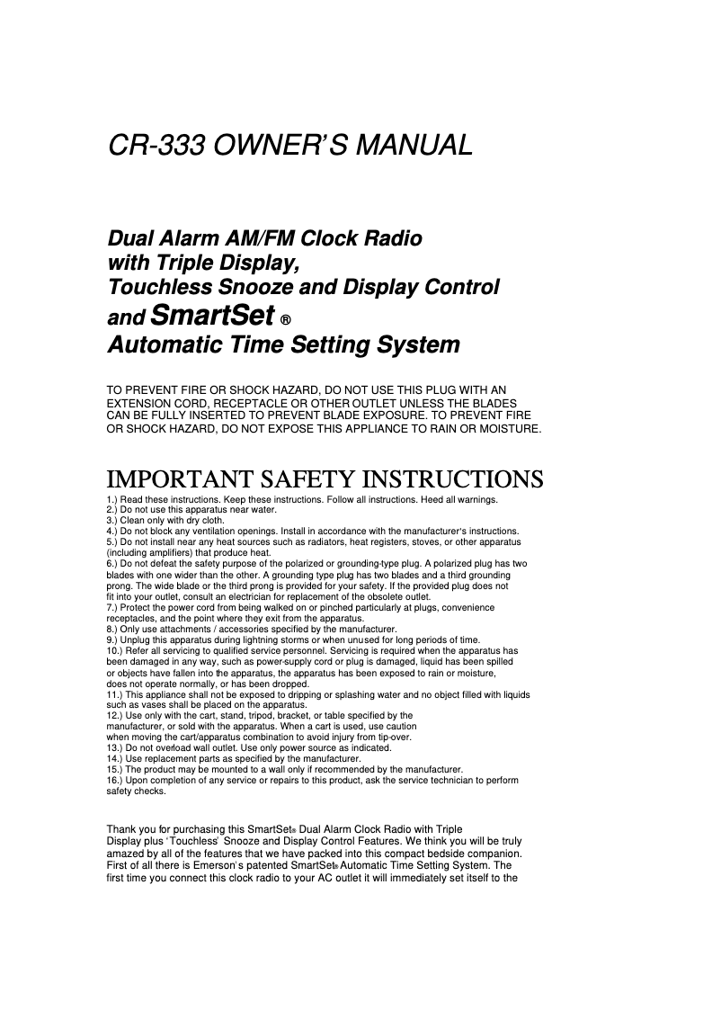 Página 1 del manual Manual de usuario Lenco CR-333