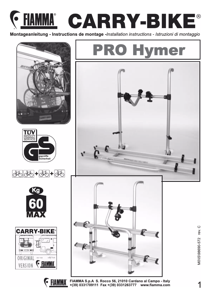 Page n°1 - Manuel utilisateur Fiamma Carry-Bike Pro Hymer