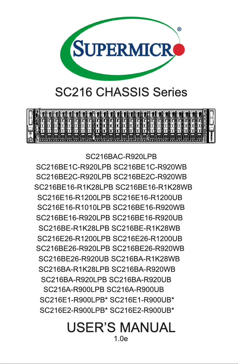 Page 1 de la notice Manuel utilisateur Supermicro SuperChassis 216BE1C4-R1K23LPB
