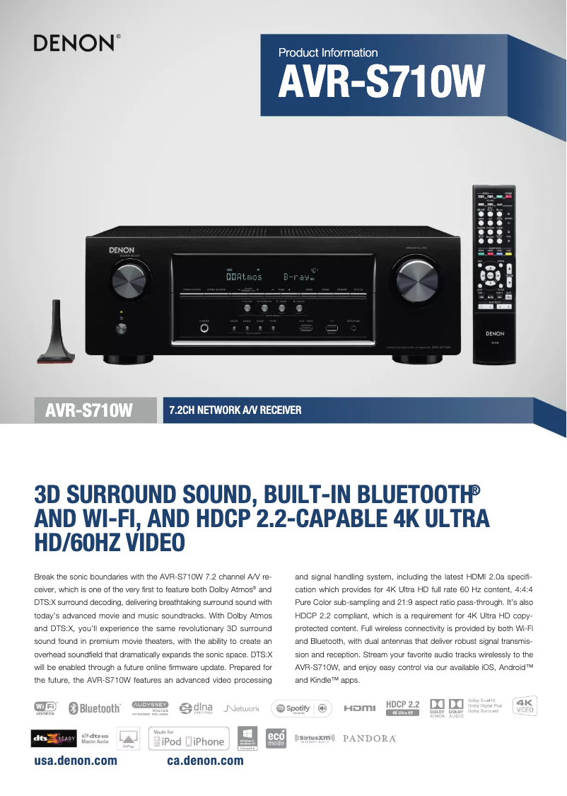 Page 1 de la notice Fiche technique Denon AVR-S710W