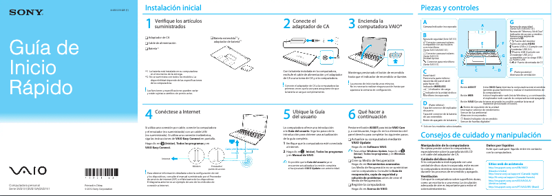 Page n°1 - Guide d'installation Sony Vaio SVS1511CFXB
