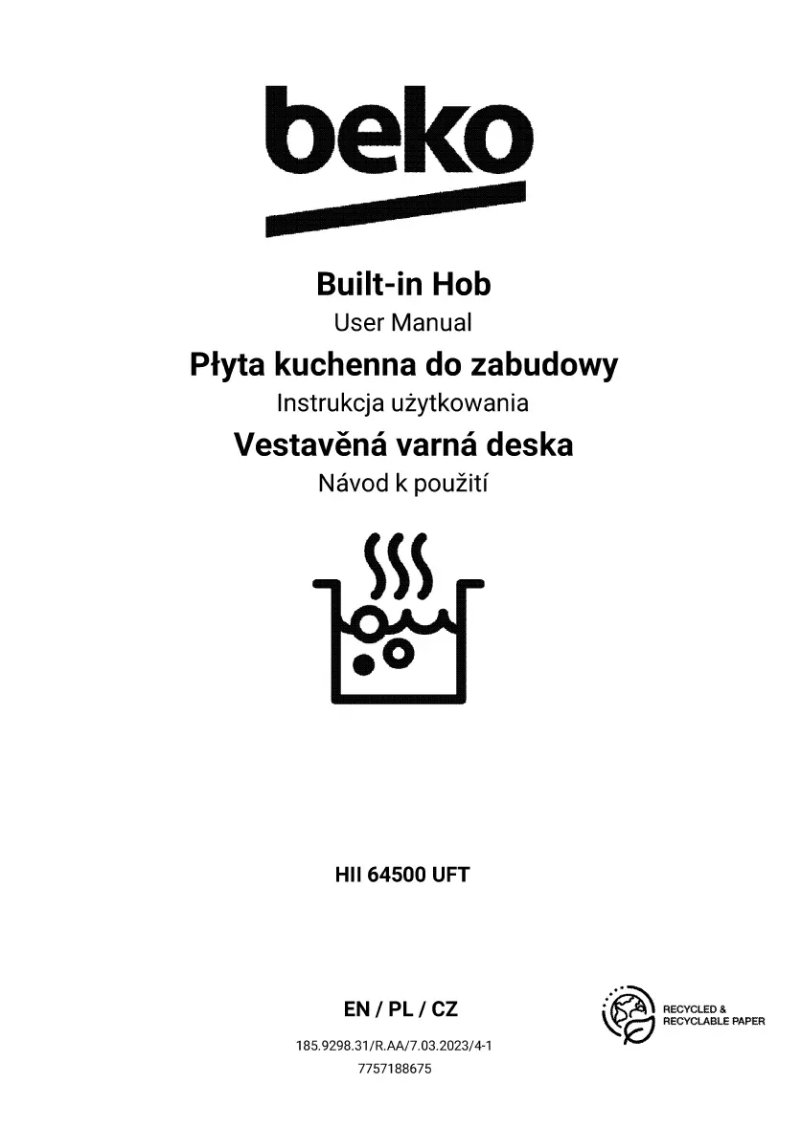 Page n°1 - Manuel utilisateur Beko HII 64500 UFT