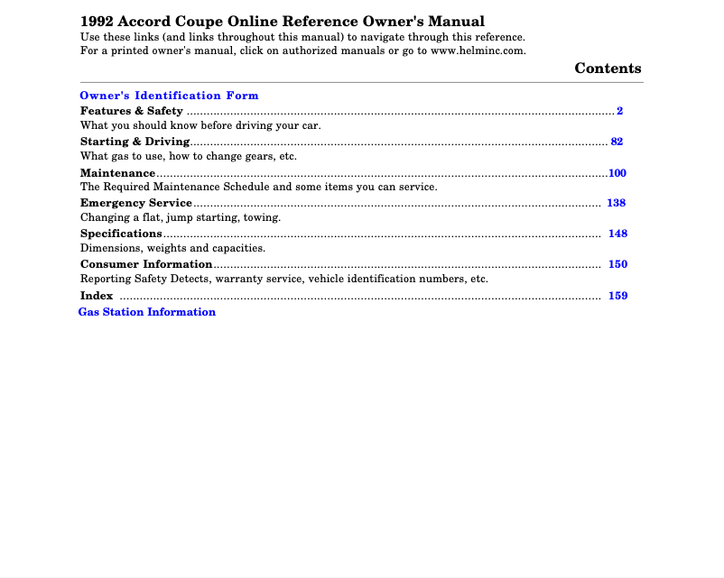 Page 1 de la notice Manuel utilisateur Honda Accord Sedan (1992)