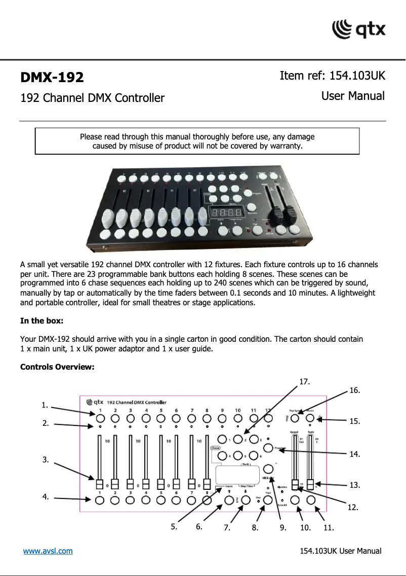 Image de la première page du manuel de l'appareil DMX-192
