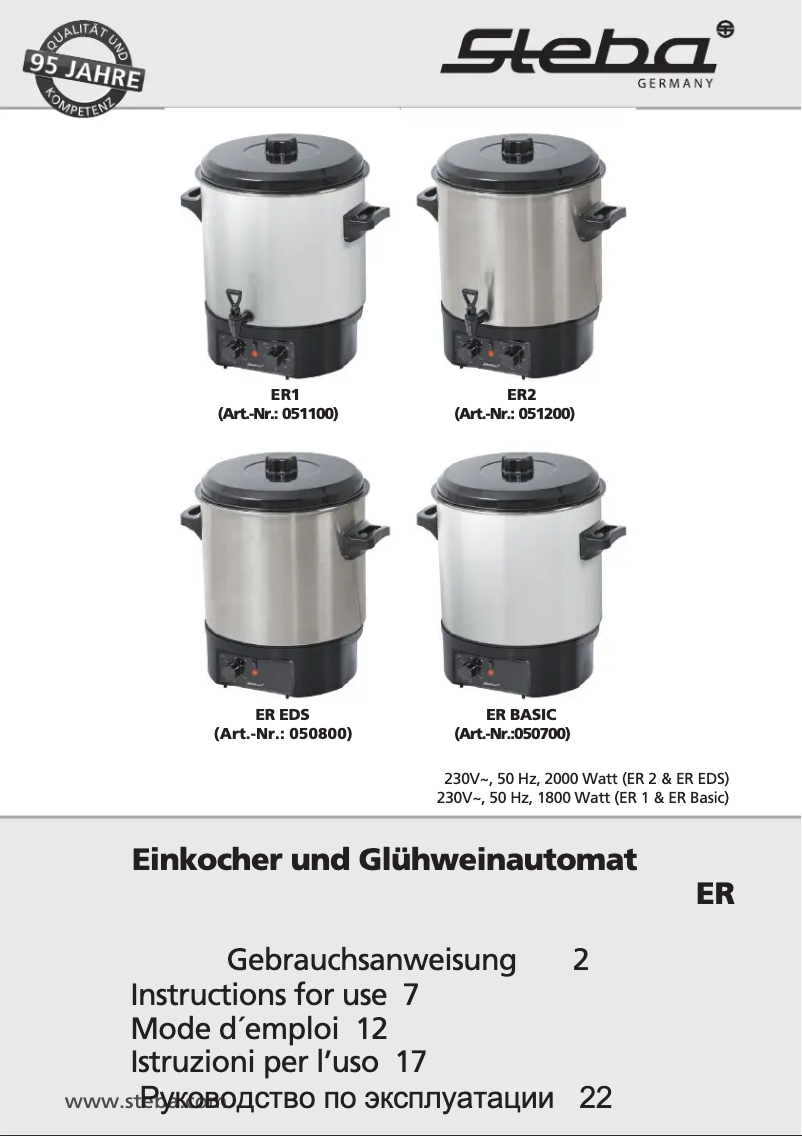 Page n°1 - Manuel utilisateur Steba ER Basic