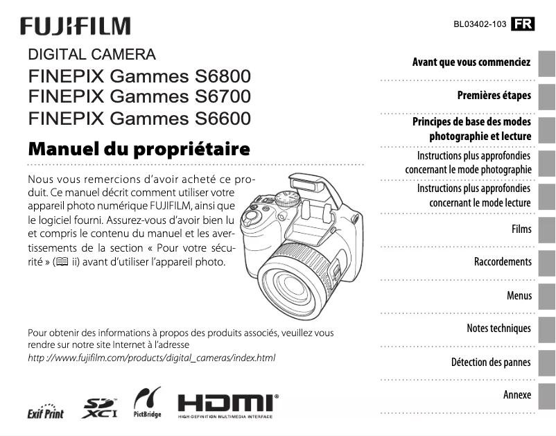 Page n°1 - Manuel utilisateur Fujifilm FinePix S6700