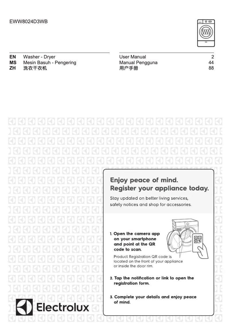 Page 1 de la notice Manuel utilisateur Electrolux EWW8024D3WB