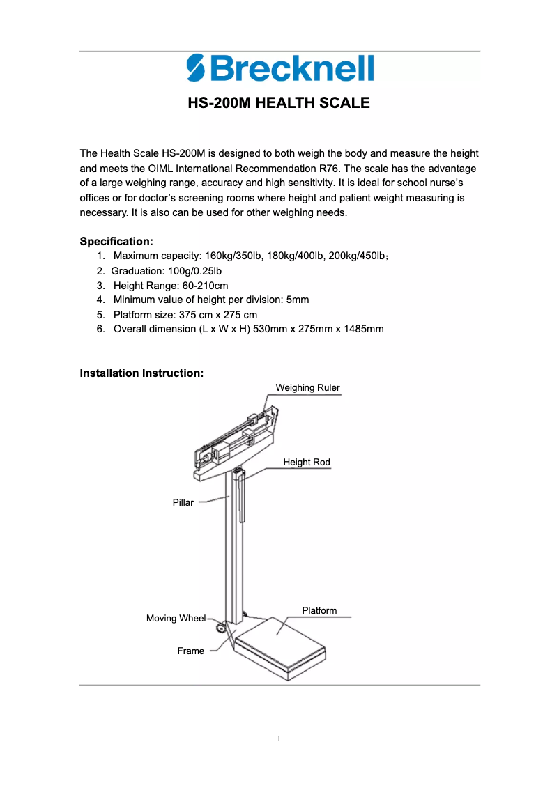 Page 1 de la notice Manuel utilisateur Brecknell HS-200M
