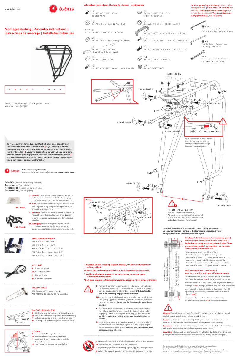 Page 1 de la notice Manuel utilisateur tubus Grand Tour