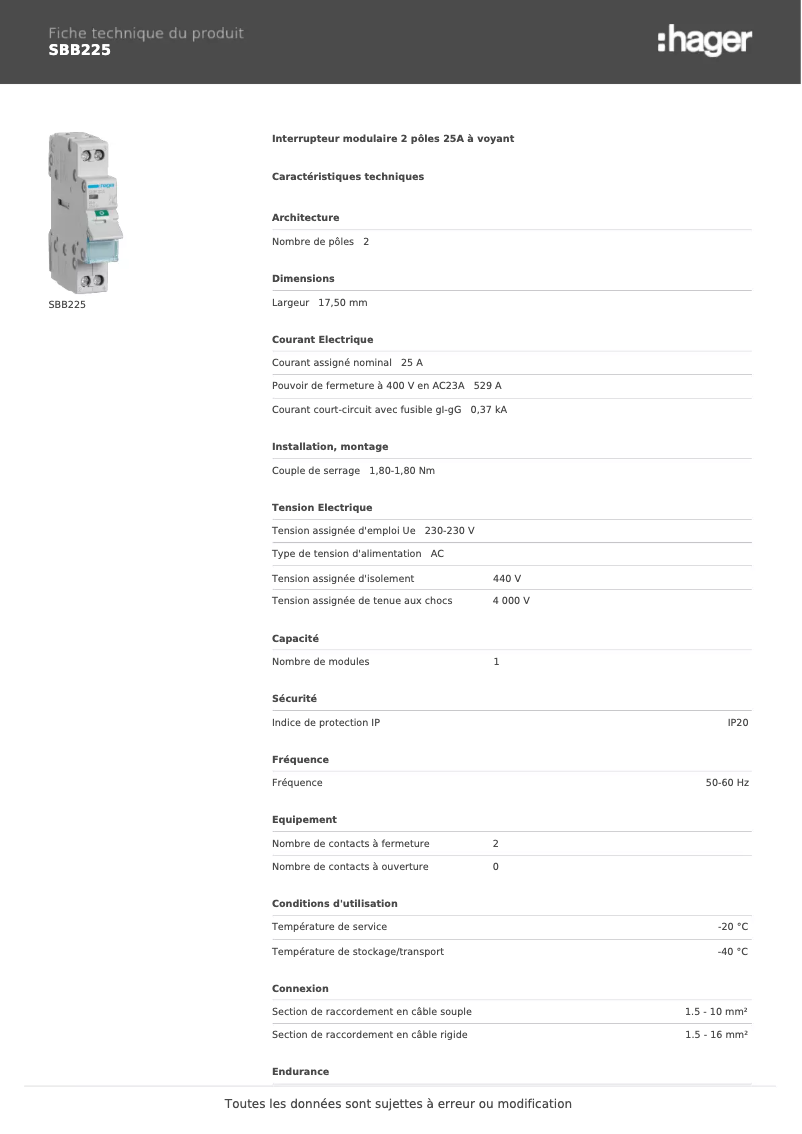 Image de la première page du manuel de l'appareil SBB225