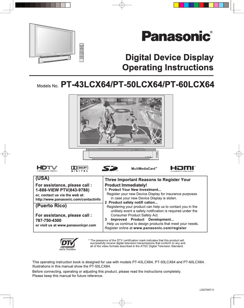 Página 1 del manual Manual de usuario Panasonic PT-43LCX64
