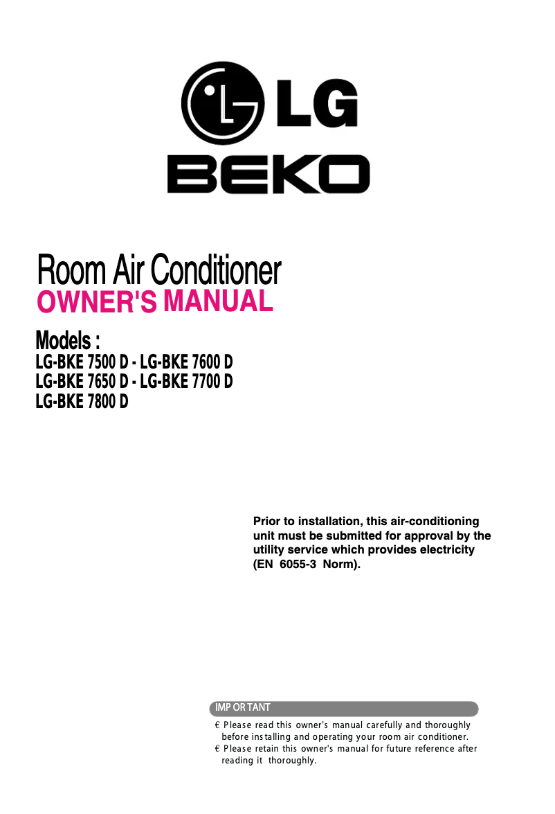Page n°1 - Manuel utilisateur LG-Beko LG-BKE 7700 D