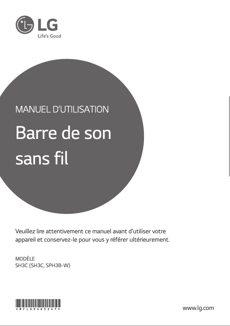 Page 1 de la notice Manuel utilisateur LG SH3C