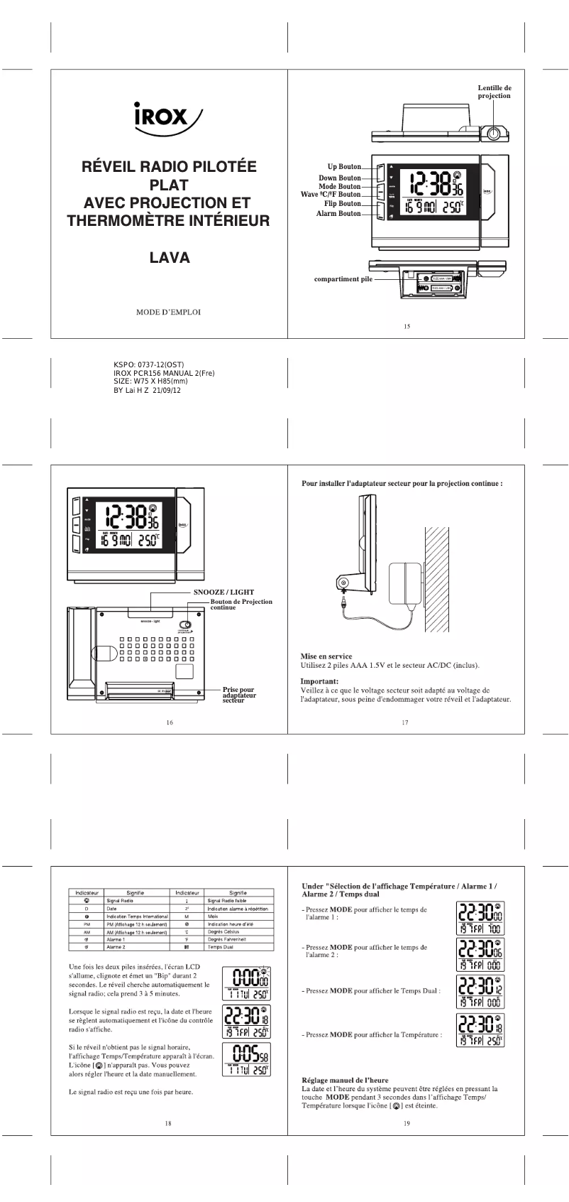Page n°1 - Manuel utilisateur Irox LAVA