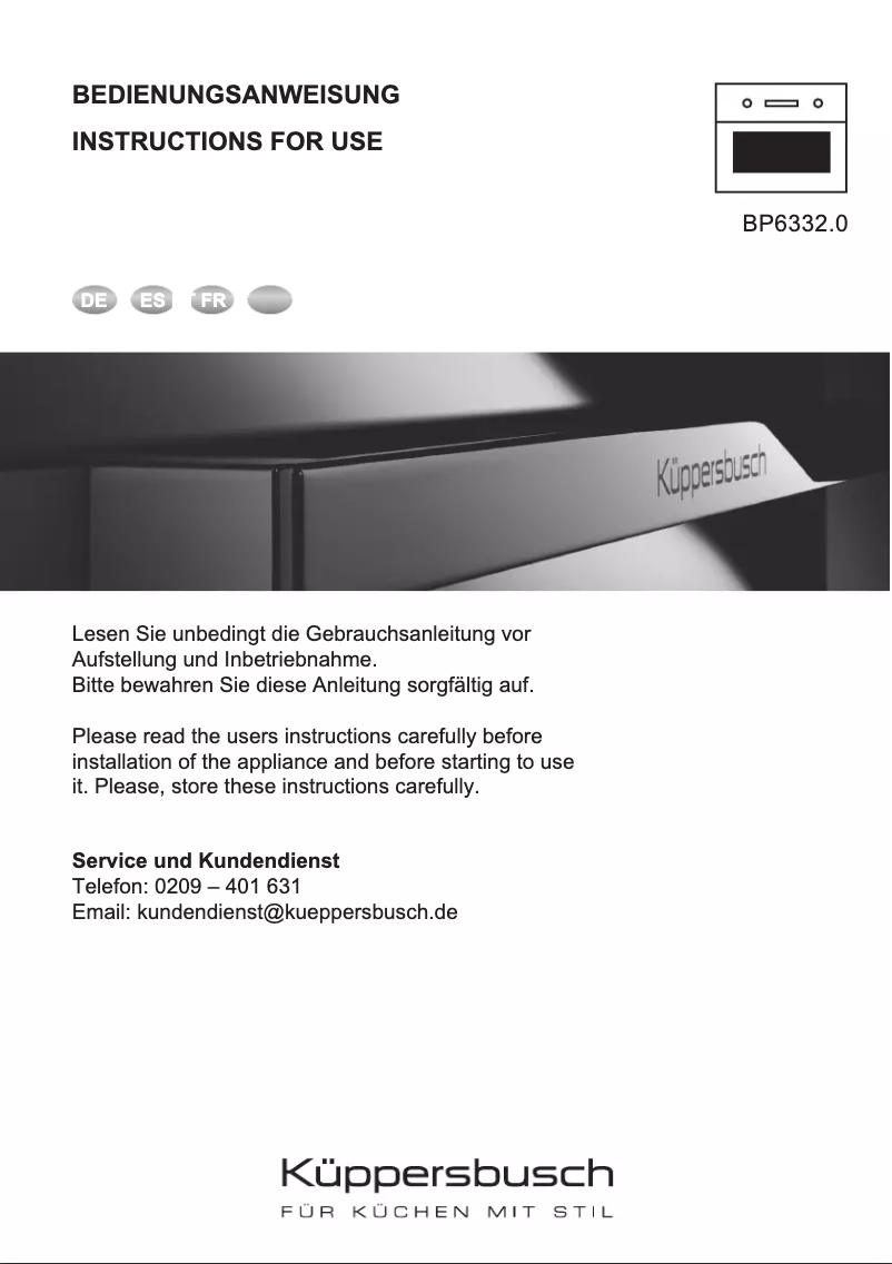 Page 1 de la notice Manuel utilisateur Küppersbusch PizzaMeister BP6332.0S