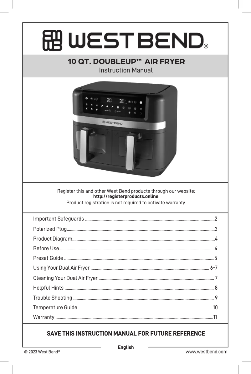 Page 1 de la notice Manuel utilisateur WestBend AFWB10BK13