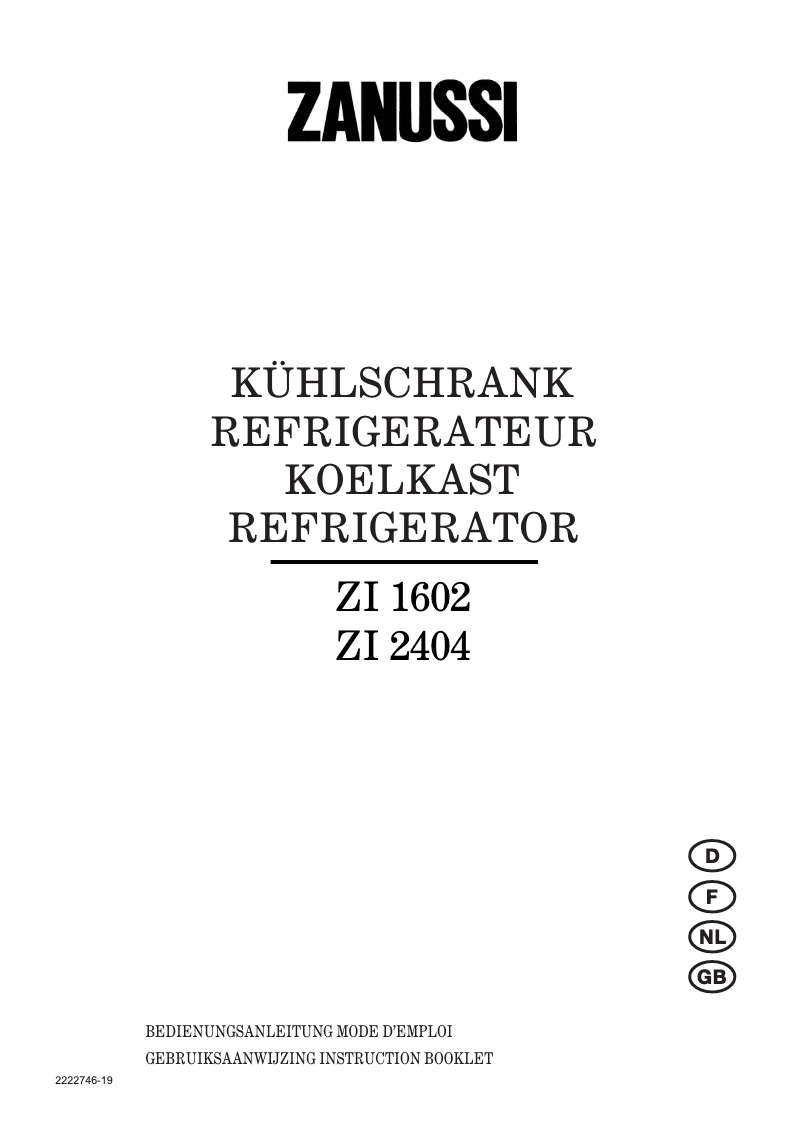 Page 1 de la notice Manuel utilisateur Zanussi ZI 2404