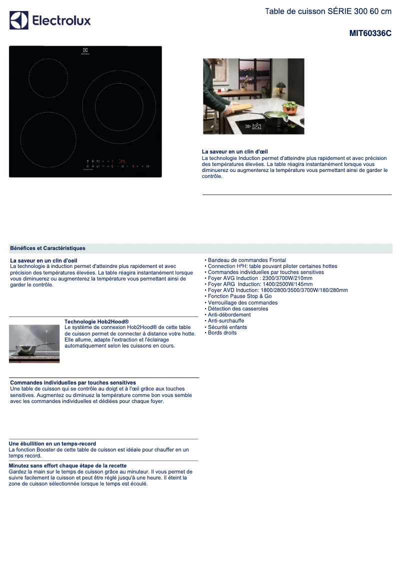 Page 1 de la notice Fiche technique Electrolux MIT60336C