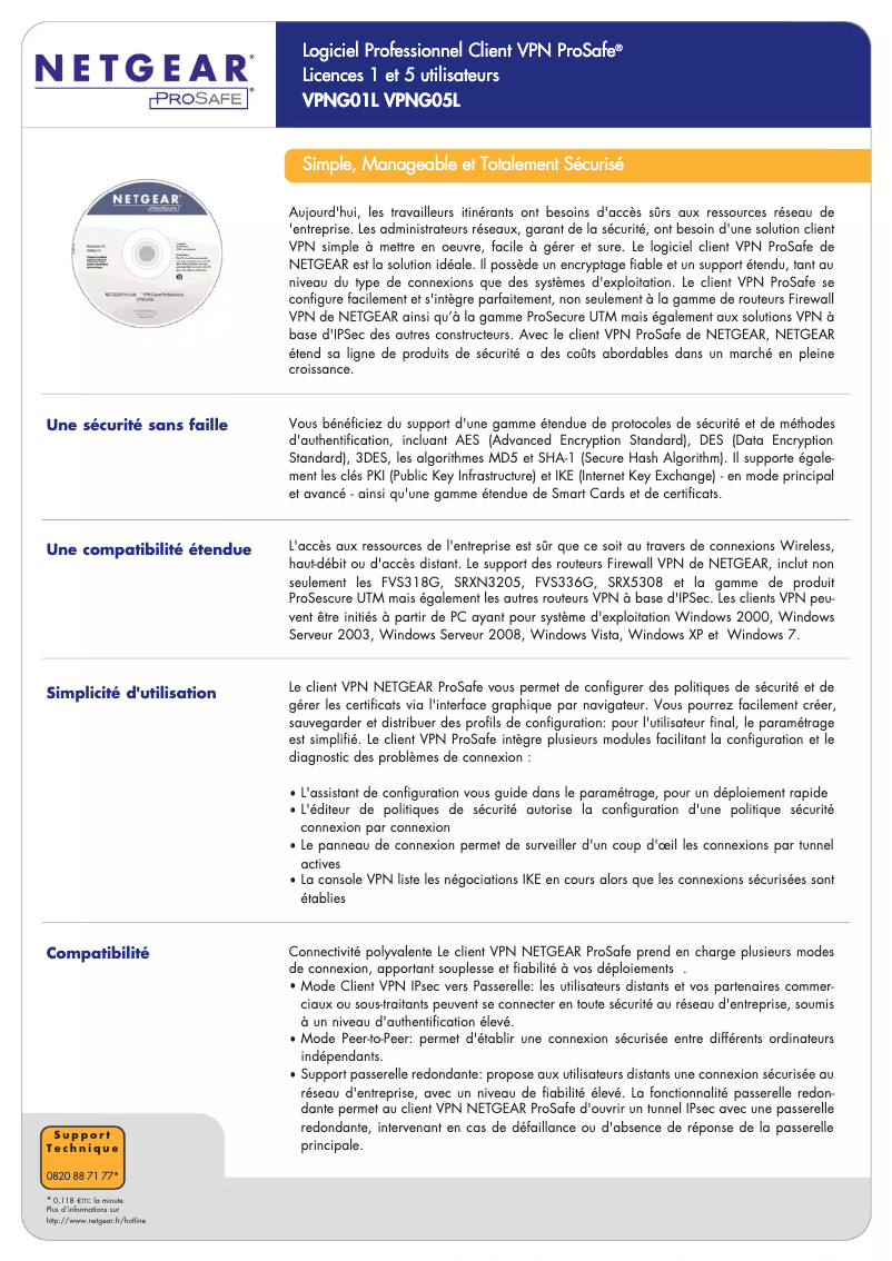 Page 1 de la notice Fiche technique Netgear VPNG05L