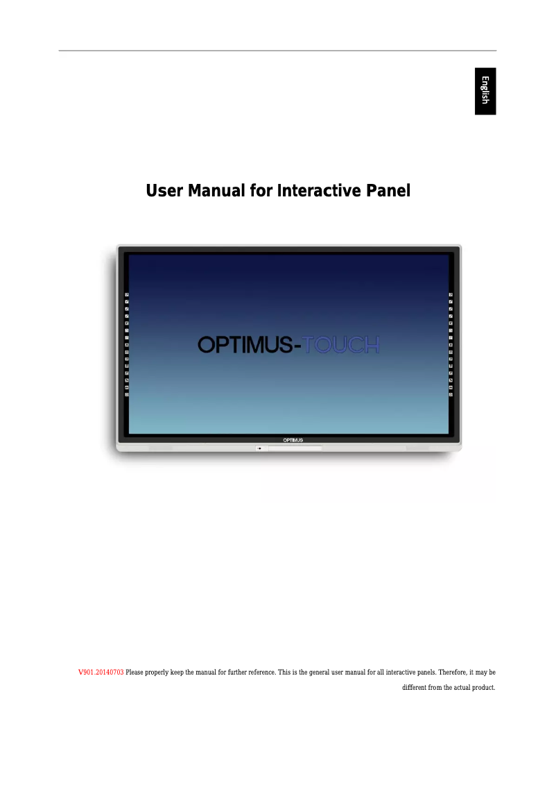Page n°1 - Manuel utilisateur Vidi-Touch Optimus 80"