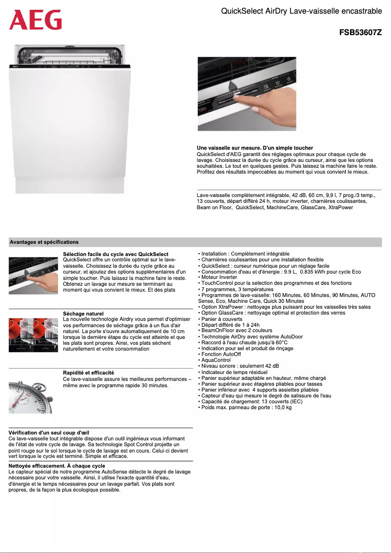 Page 1 de la notice Fiche technique AEG FSB53607Z
