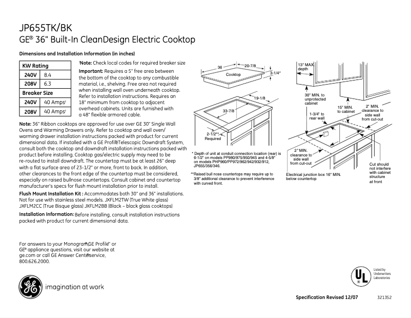 Page n°1 - Fiche technique GE JP655BKBB