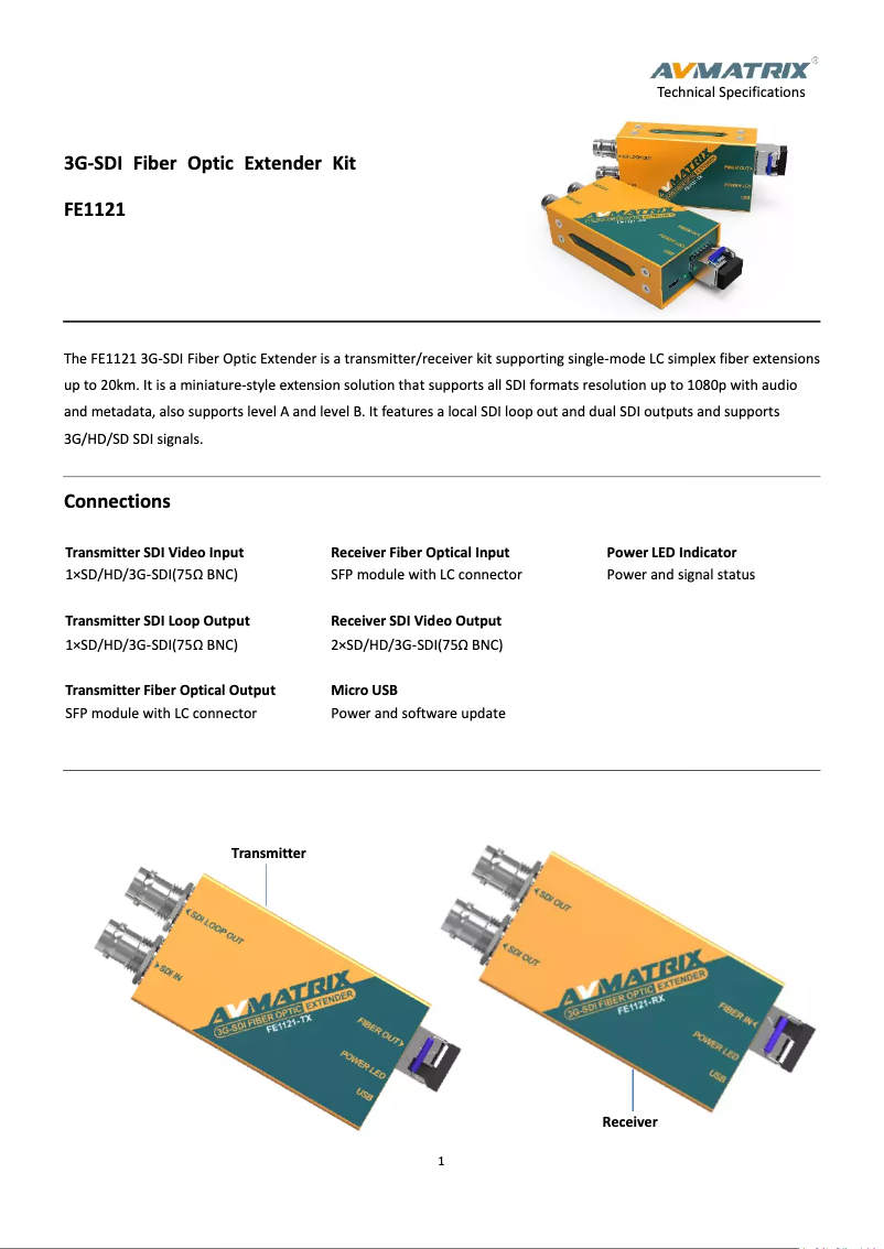 Page 1 de la notice Manuel utilisateur AVMATRIX FE1121