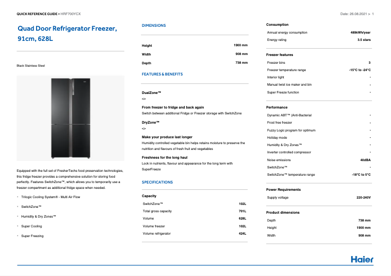 Page n°1 - Manuel utilisateur Haier HRF700YCX