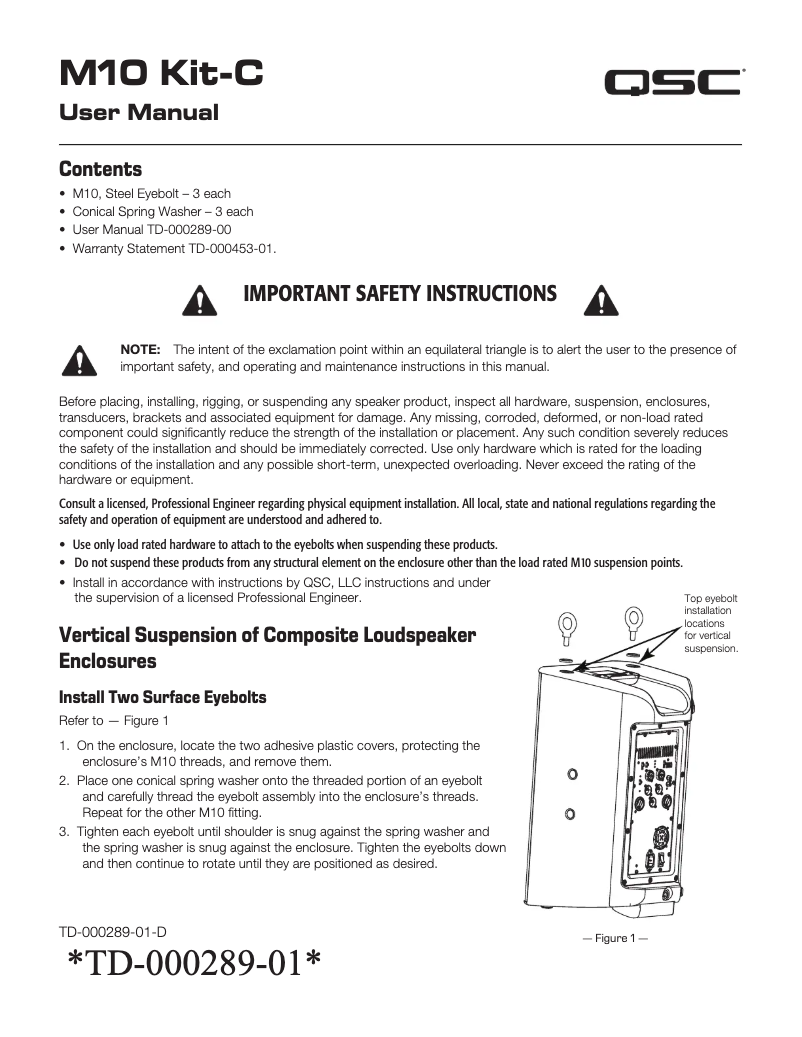Page 1 de la notice Manuel utilisateur QSC M10 Kit-C