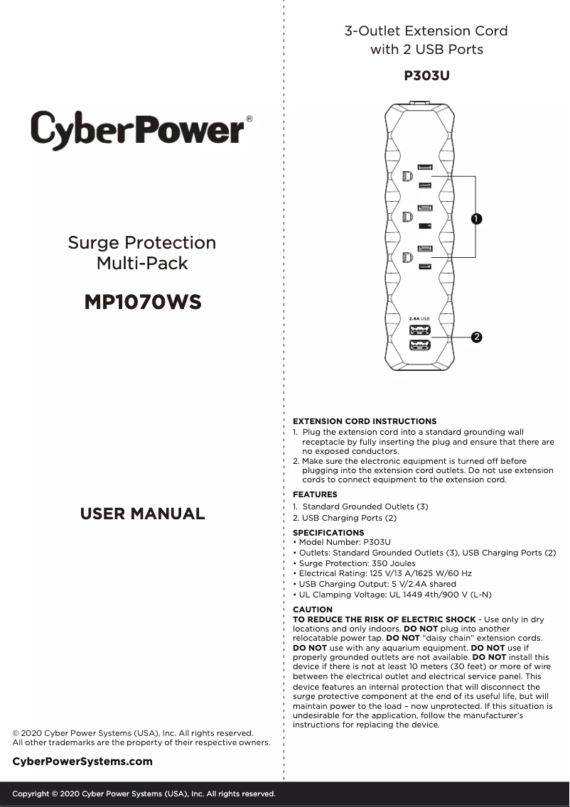 Page 1 de la notice Manuel utilisateur CyberPower Essential MP1070WS