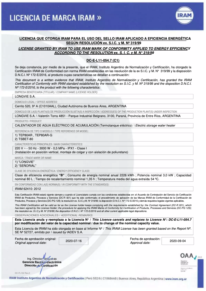 Page 1 de la notice Manuel utilisateur Longvie CAE60