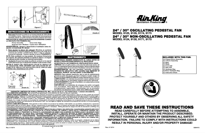 Page 1 de la notice Manuel utilisateur Air King 9171