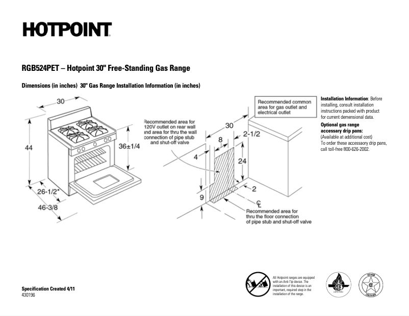 Page n°1 - Fiche technique Hotpoint RGB524PETWH