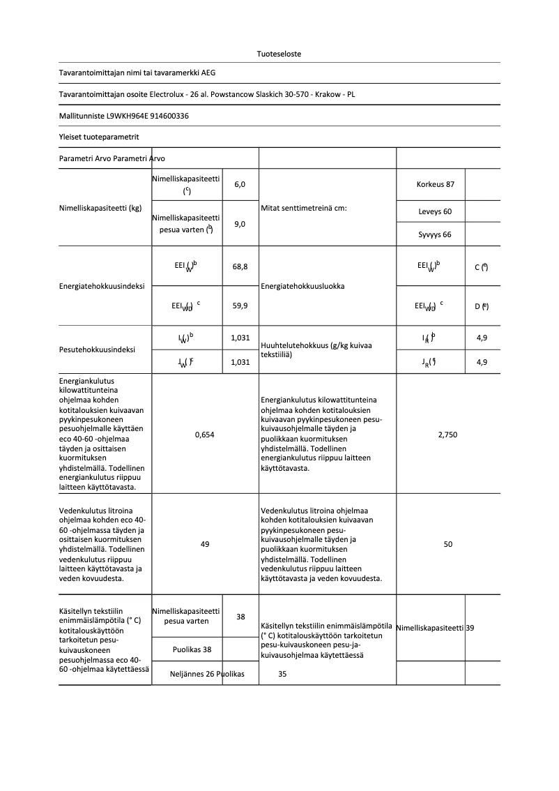 Image de la première page du manuel de l'appareil L9WKH964E