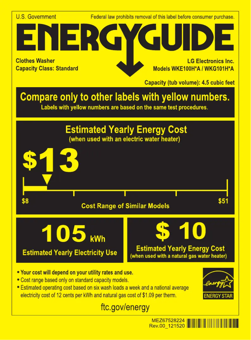 Page 1 de la notice Label énergétique LG WKE100HVA