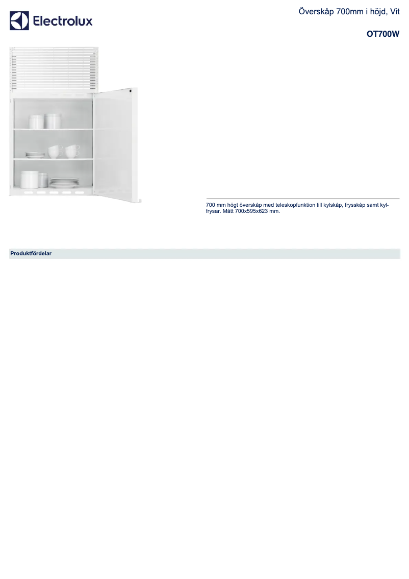 Page 1 de la notice Fiche technique Electrolux OT700W