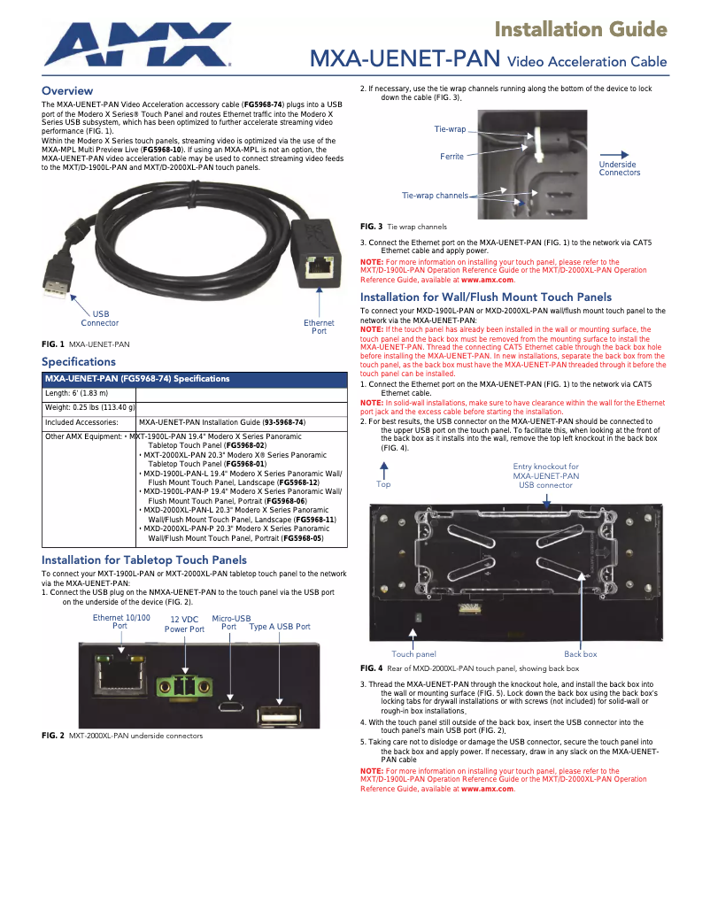 Page n°1 - Manuel utilisateur AMX MXA-UENET-PAN