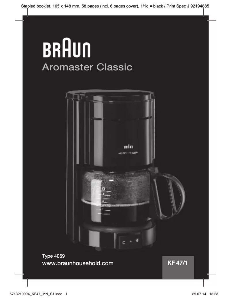 Page 1 de la notice Manuel utilisateur Braun Aromaster Classic KF47