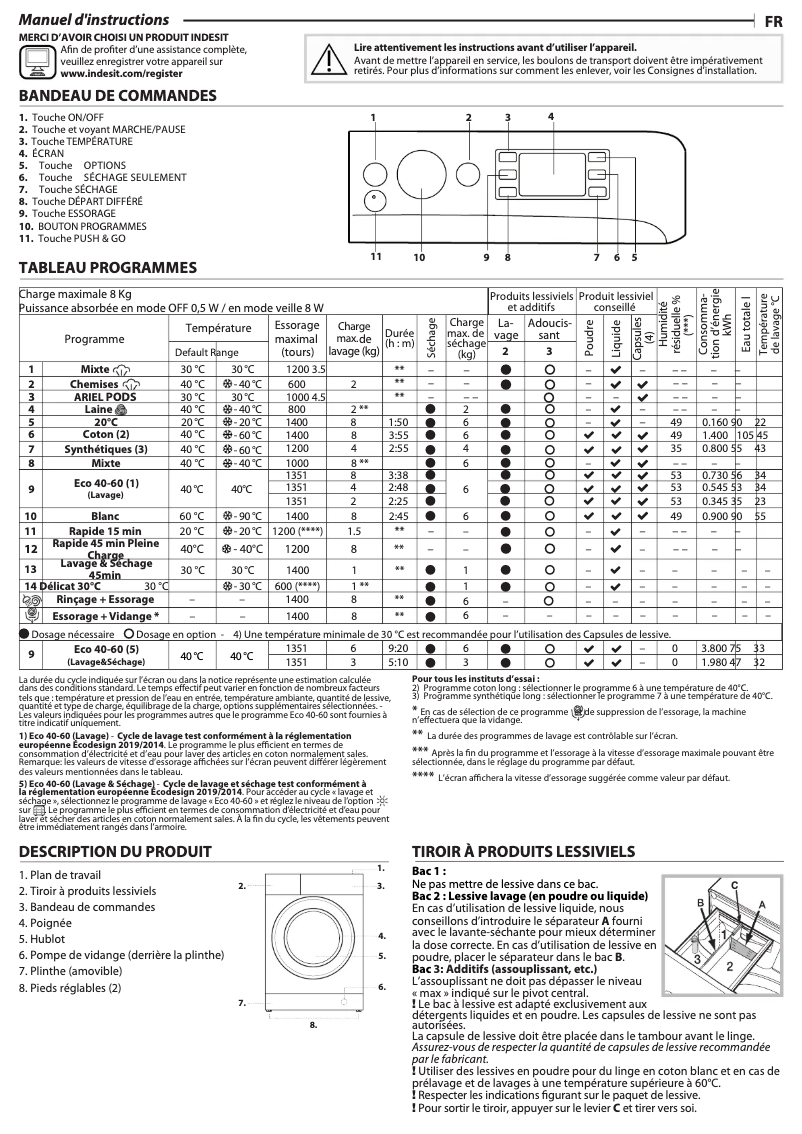 Página 1 del manual Manual de usuario Indesit BDE 86435 WV
