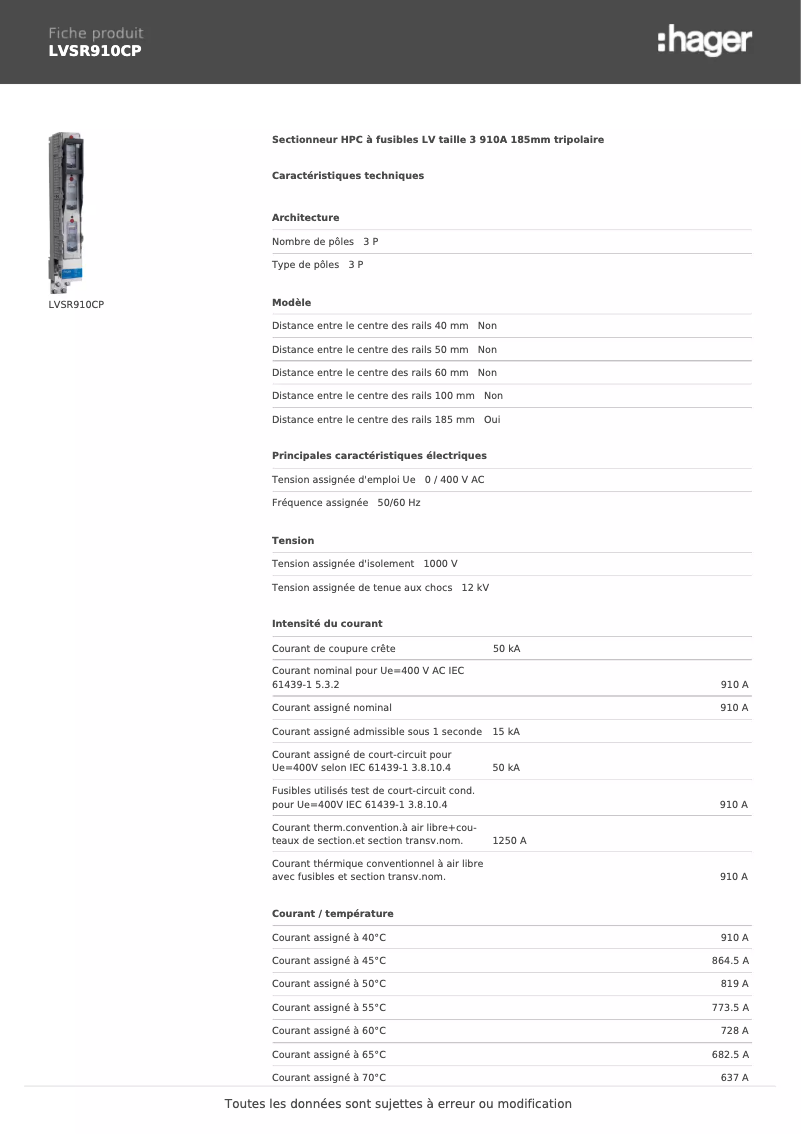 Page n°1 - Manuel utilisateur Hager LVSR910CP