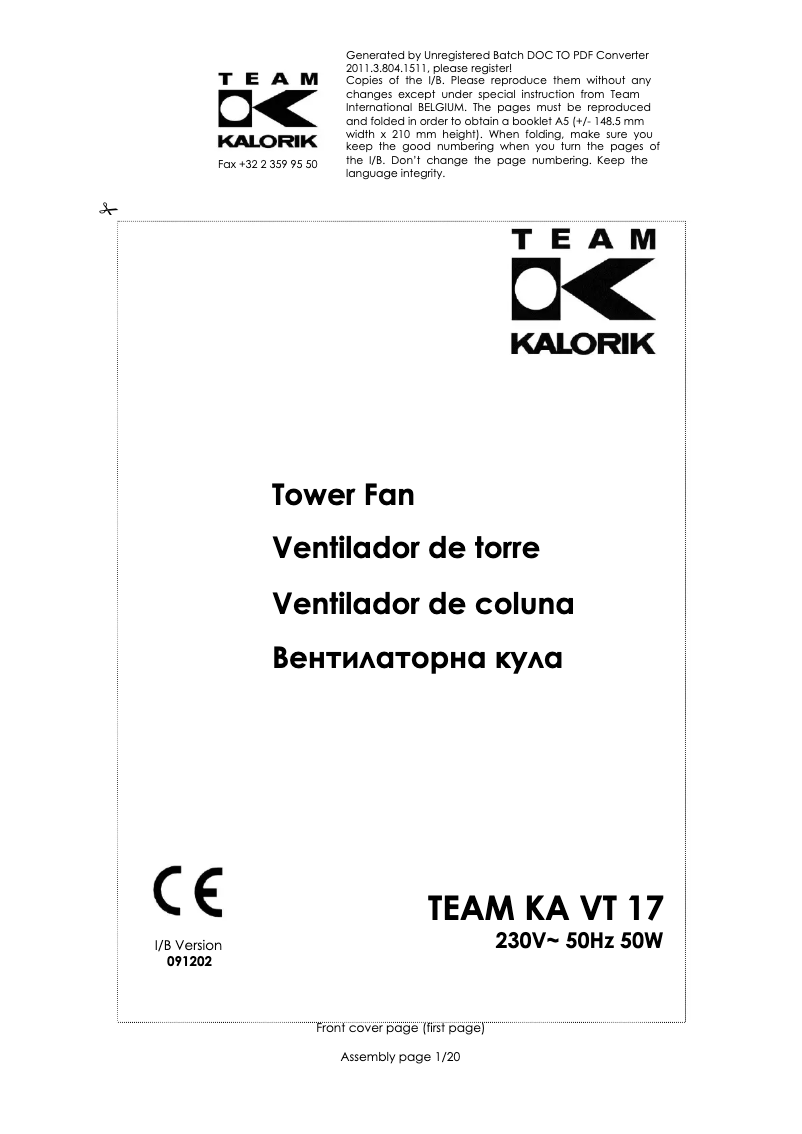 Imagen de la primera página del manual del dispositivo KA VT 17
