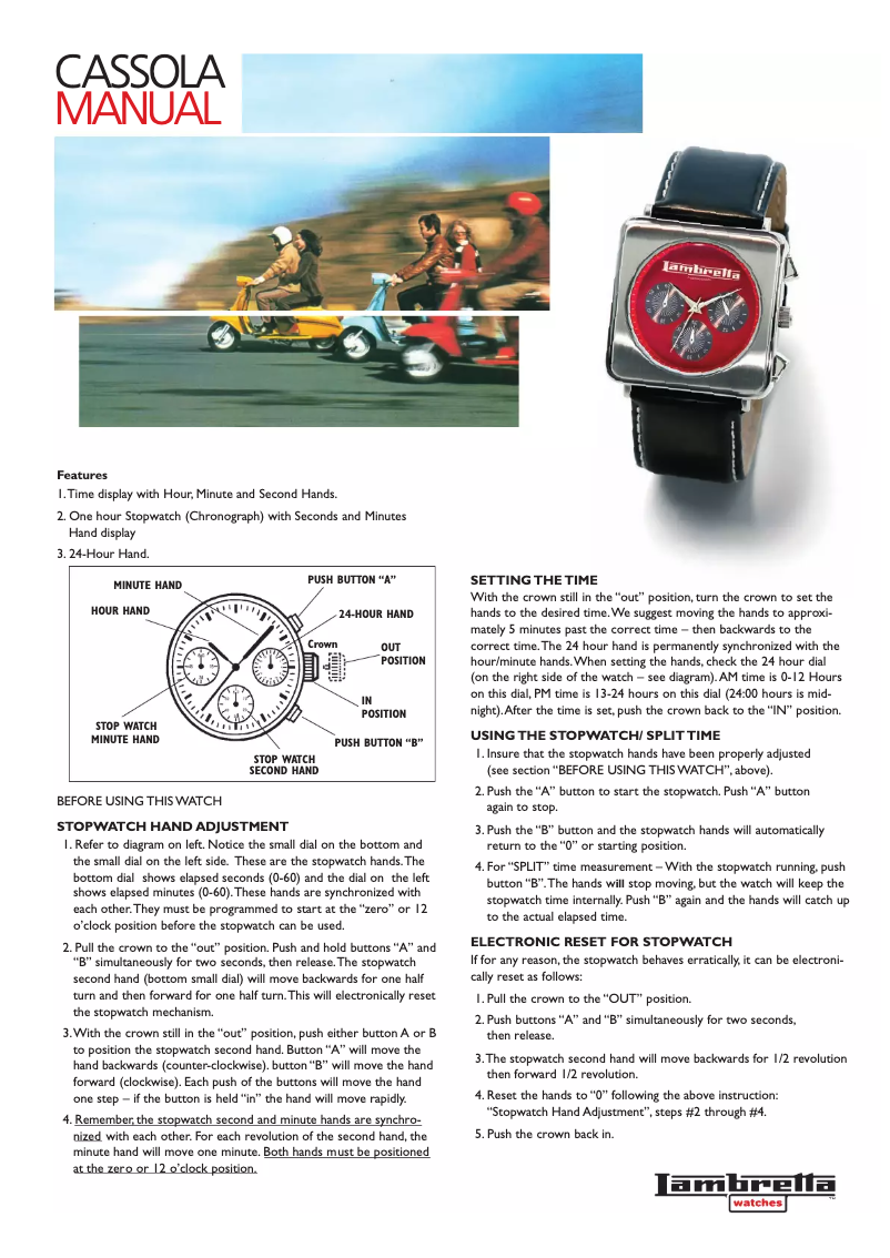 Page 1 of the manual User Manual Lambretta Cassola Chrono
